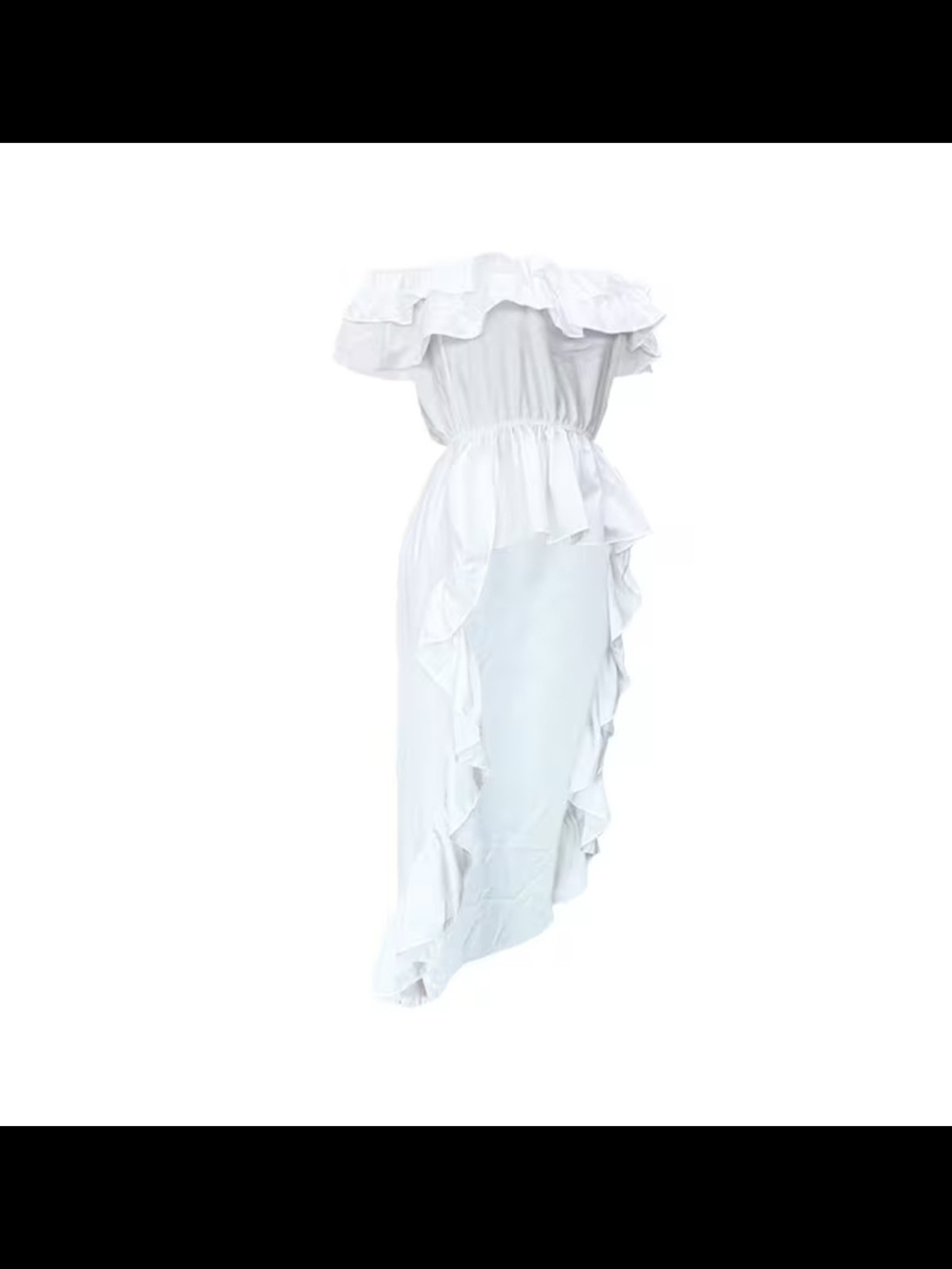 Off-Shoulder Ruffle High-Low Blouse in White - Picture 6 of 7